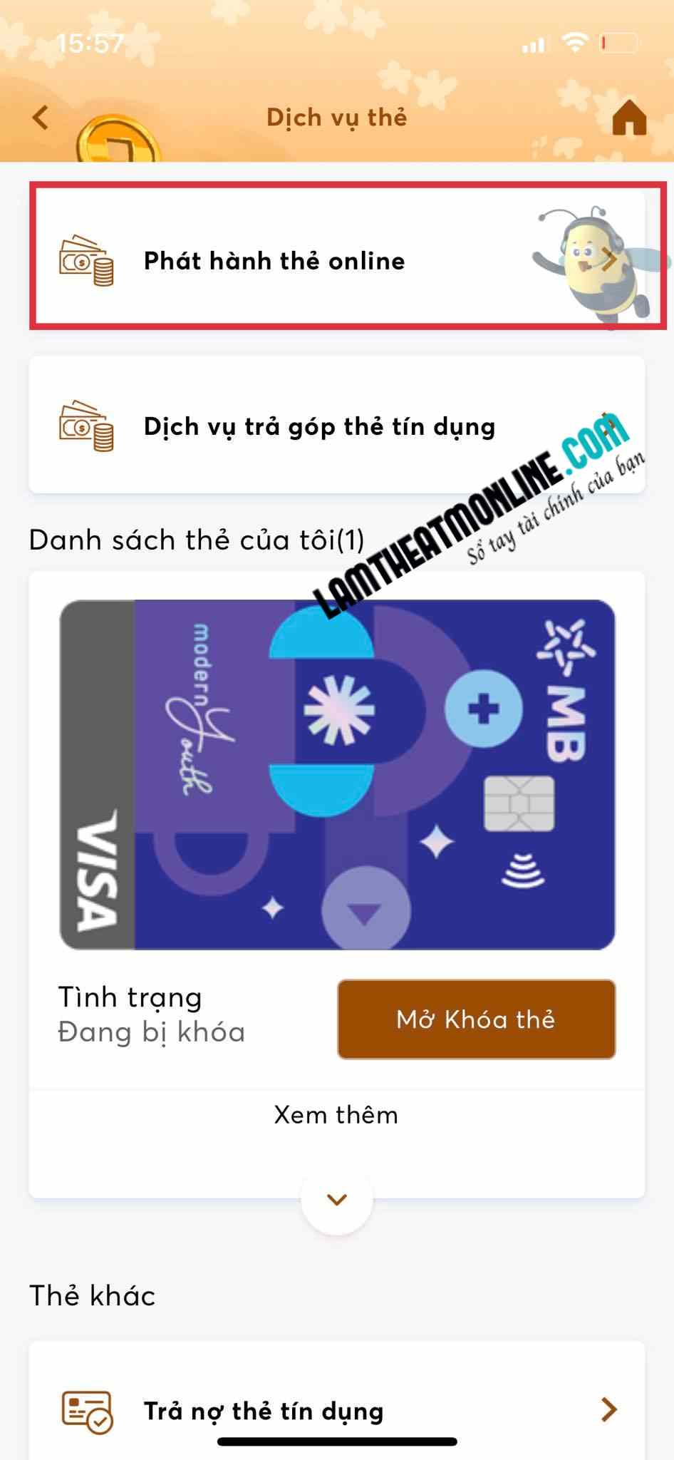 Làm thẻ tín dụng mb online