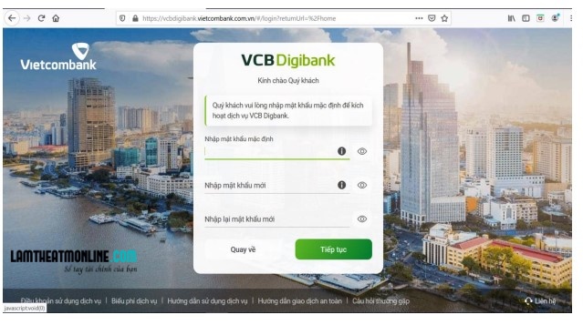 Quên mật khẩu mobile banking vietcombank