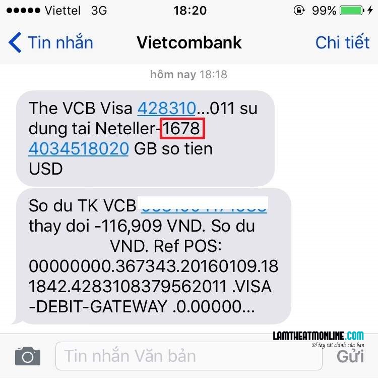 Hủy sms banking vietcombank