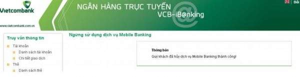 Hủy Internet banking vietcombank online
